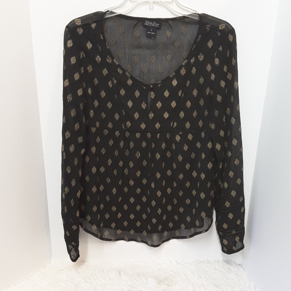 Lucky Brand Sheer Black and Gold Top sz S